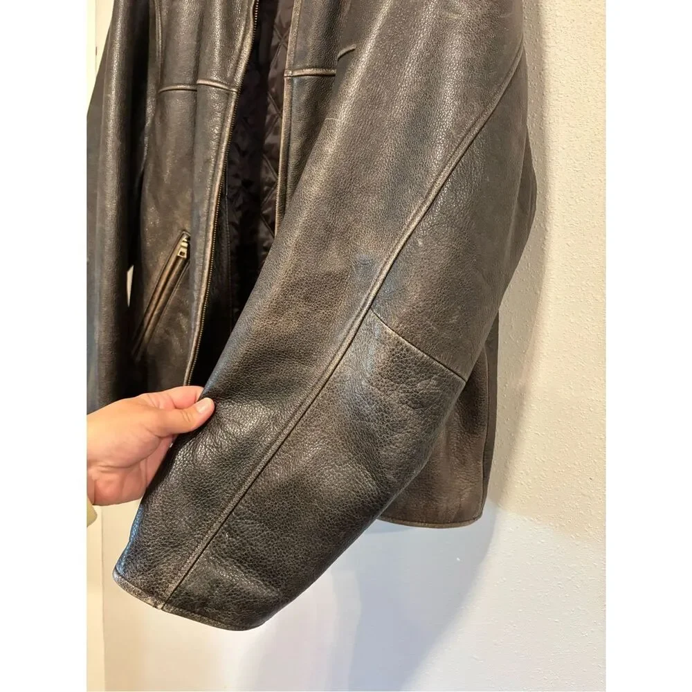 🧥 Eddie Bauer Distressed Leather Jacket Men’s Large Brown Vintage Style
